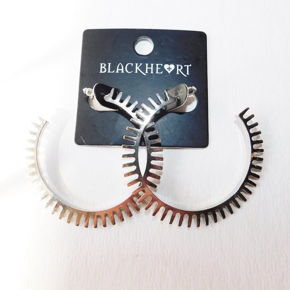Blackheart Gear Cog Wheel Silver Hoop Earrings new
